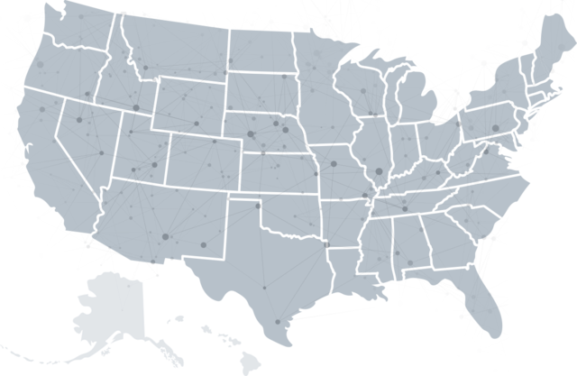 Map of USA with markings to show location of sales reps