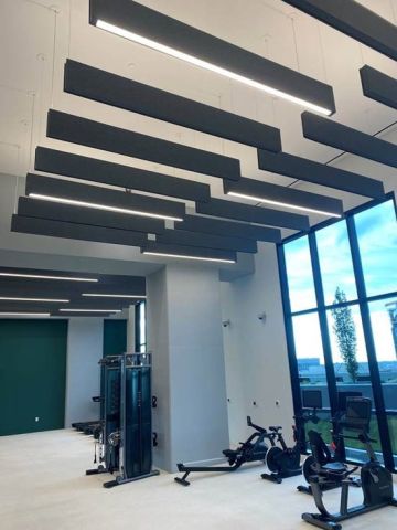 Black Acoustic Lighting in a gym space