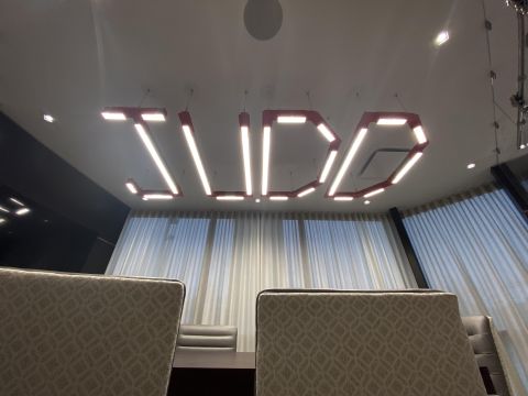 Custom Pendant Lighting over conference room table